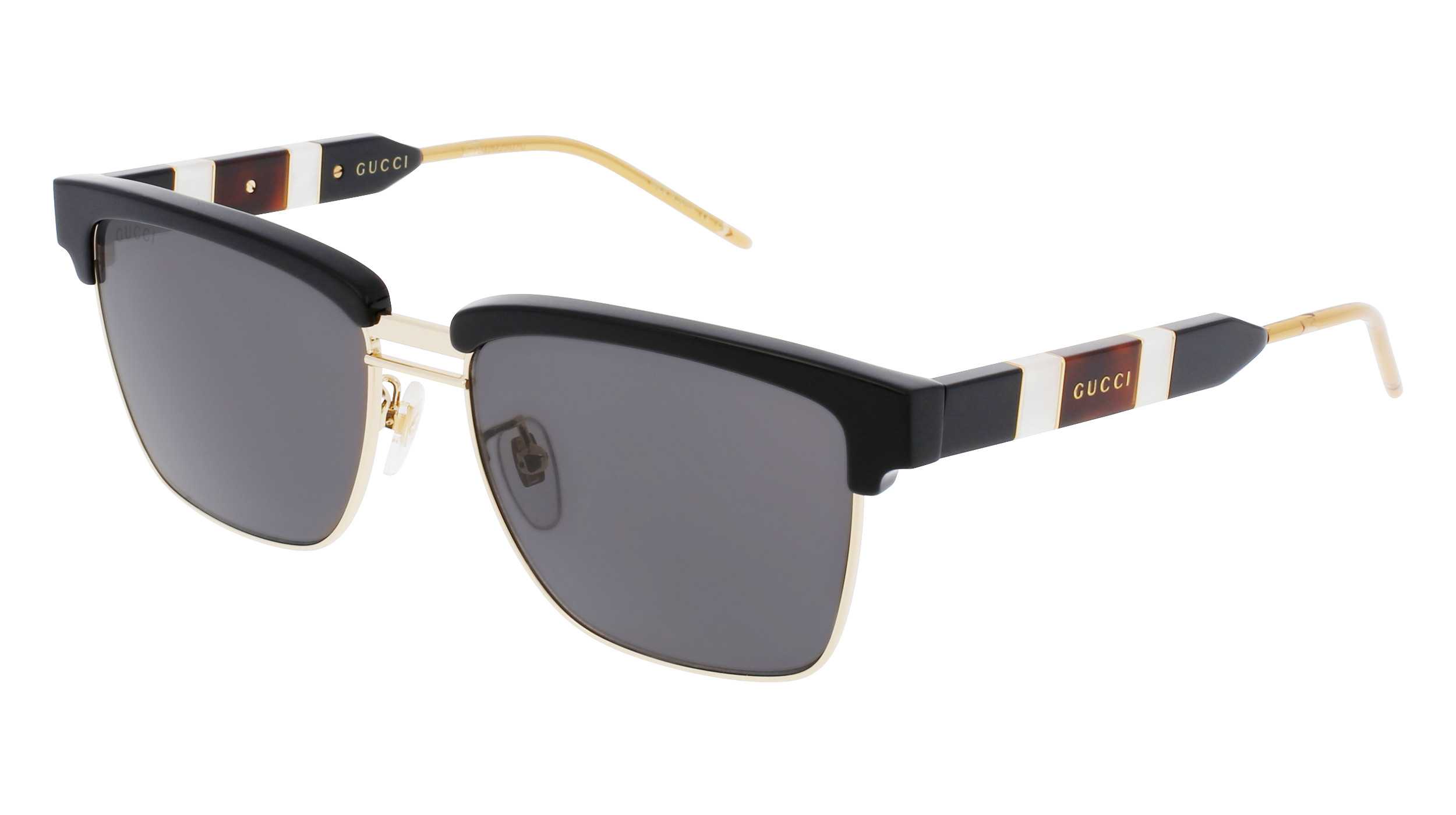 グッチ サングラス 伊達メガネ GG0603S-002 Sunglasses GUCCI GG 0603S 001 56/16 Man Noir / Doré square frames